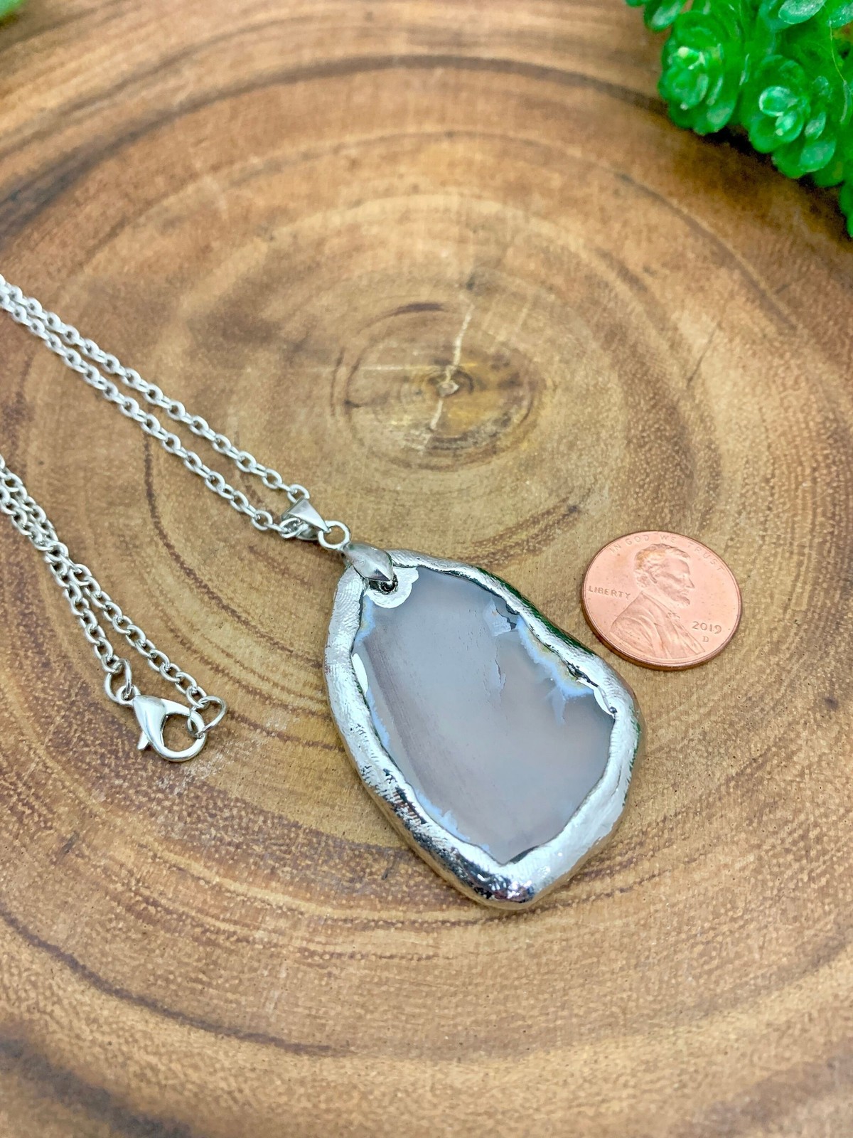 Sliced Agate Pendant Necklace: Silver Onyx Slab Pendant