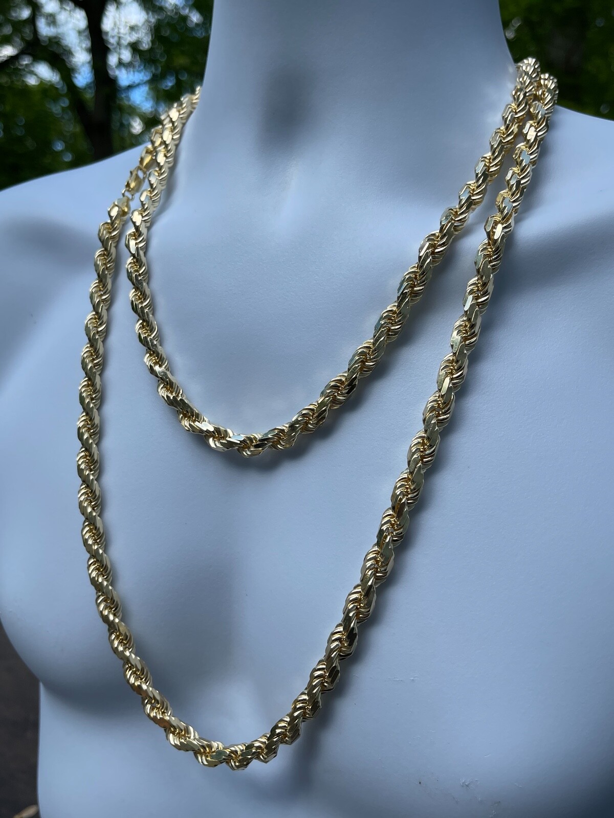 8mm Thick Rope Chain 14k Gold Plated Real Solid 925 Sterling Silver Necklace Big