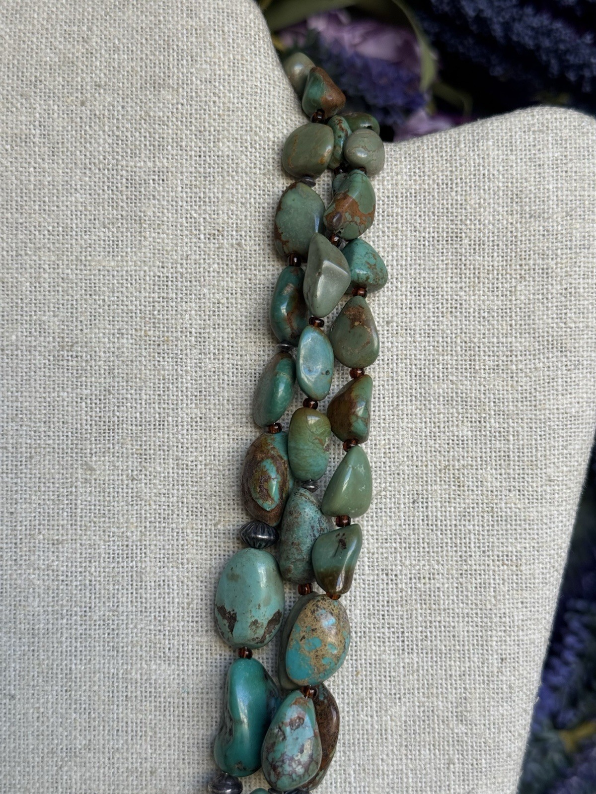 Peyote Bird 3-Strand Natural Turquoise 925 Sterling Silver Layered Necklace 114g