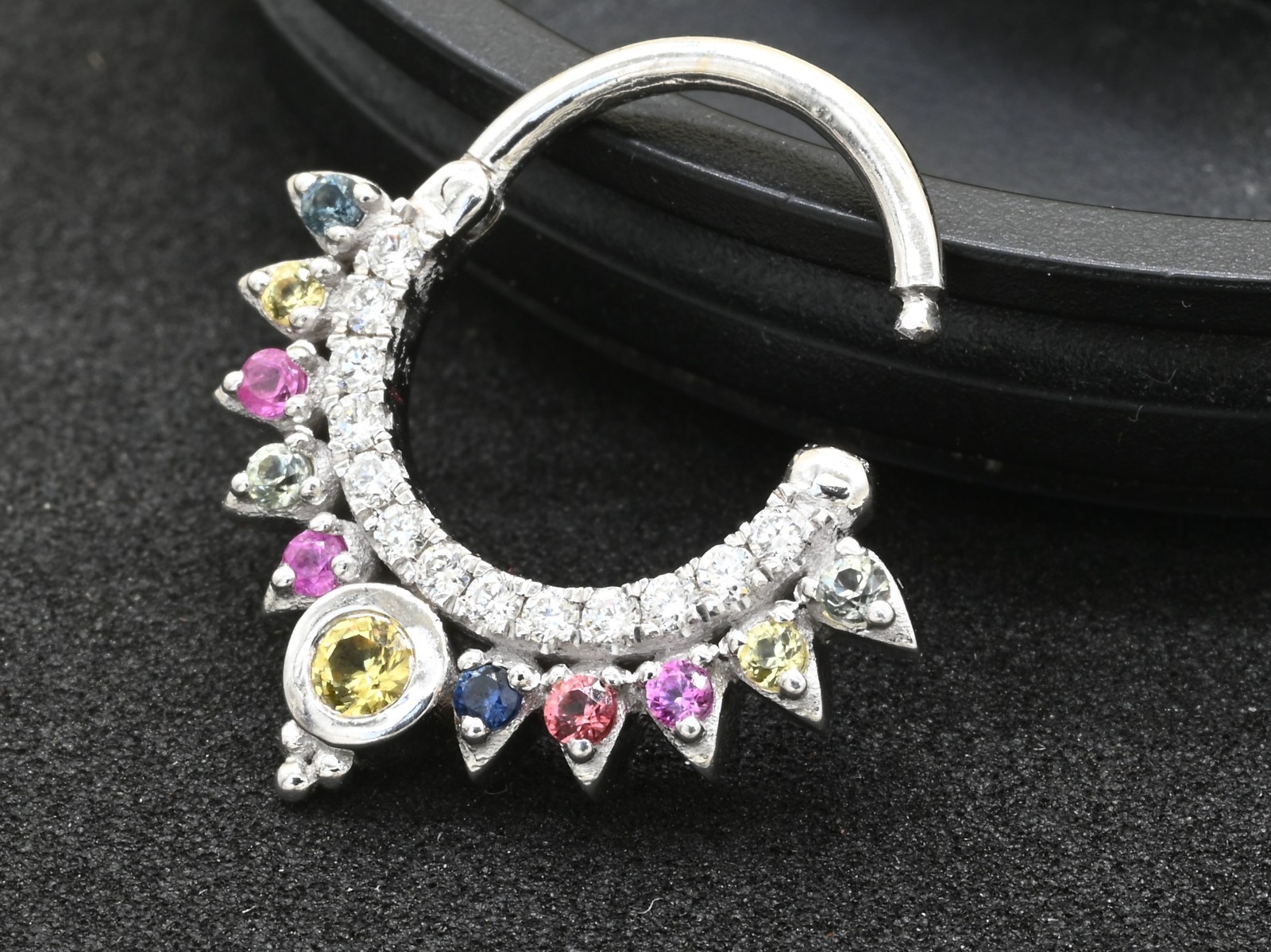 Natural Multi Sapphire Septum – Solid Gold Nose Piercing, Daith Hoop Clicker,
