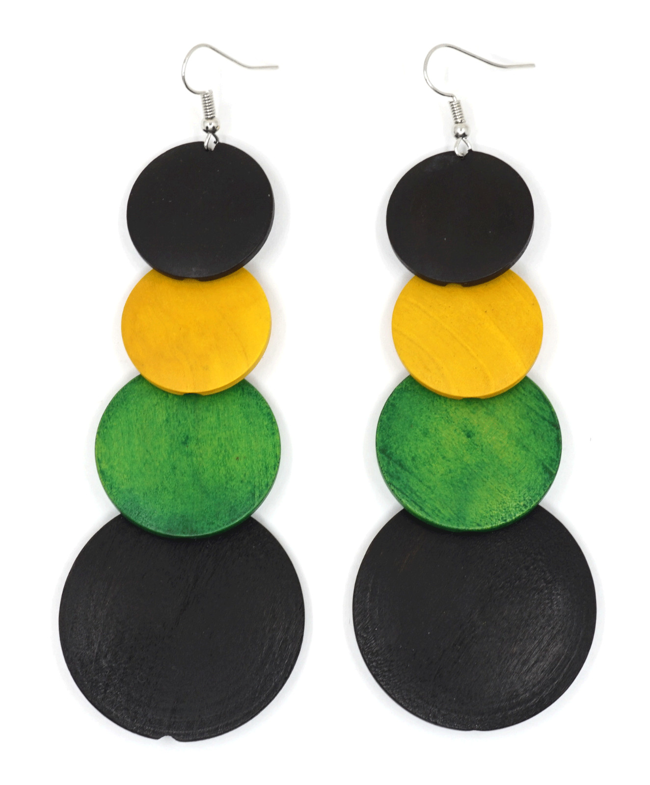 TB Long Wood Wooden African Jamaican Boho Hippie Round Circle Bohemian Earrings