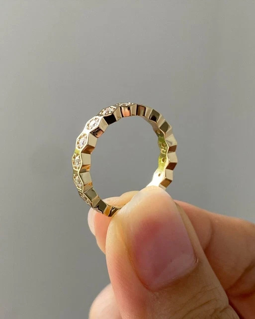 Round Cut Simulated Diamond Hexagon Wedding Band 925 Sterling Silver Dainty Ring