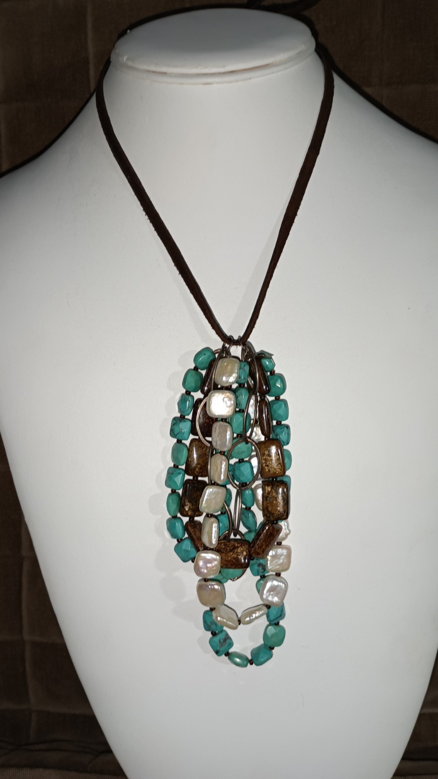 CLP Jewelry Studio Bronzite Turquoise Pearl Sterling Silver Beaded Necklace