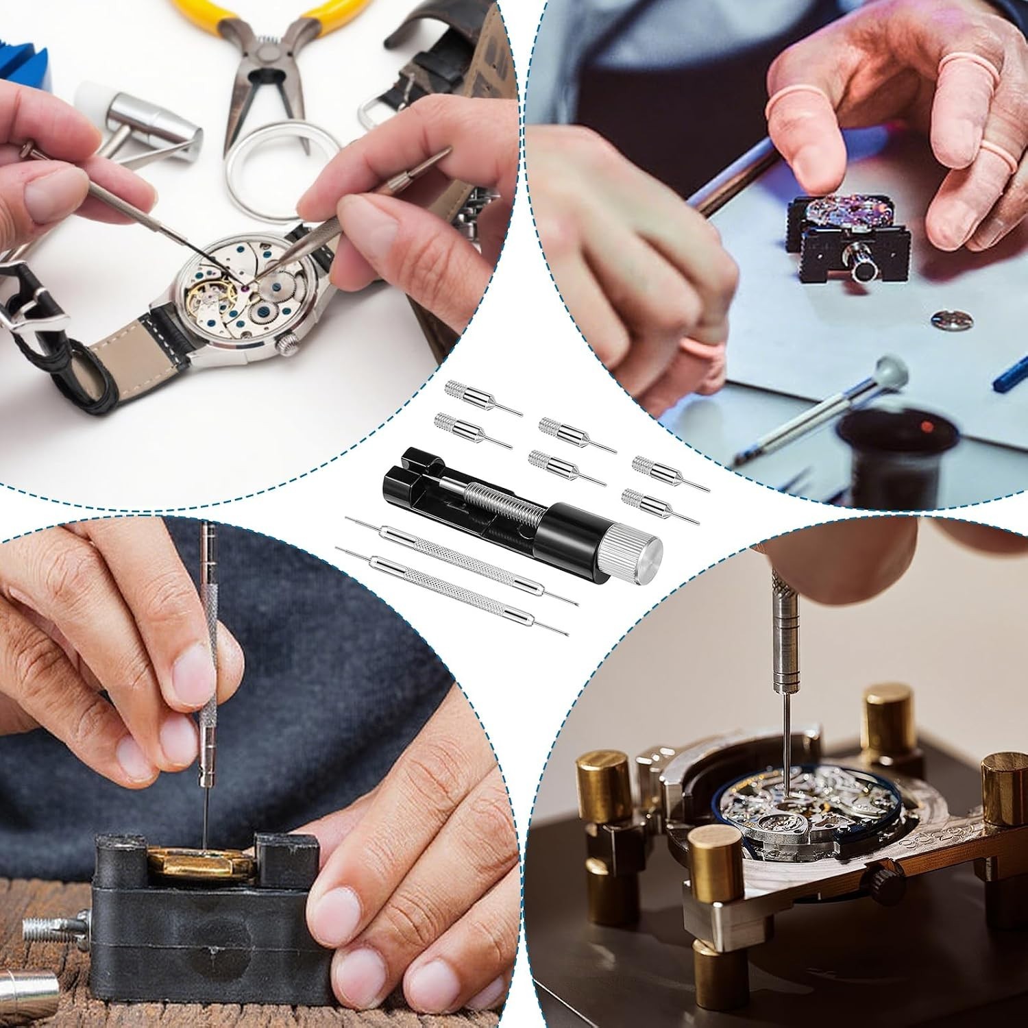 Portable Watch Link Removal Kit: 2 Tools with 6 Replacement Pins for DIY Repairs