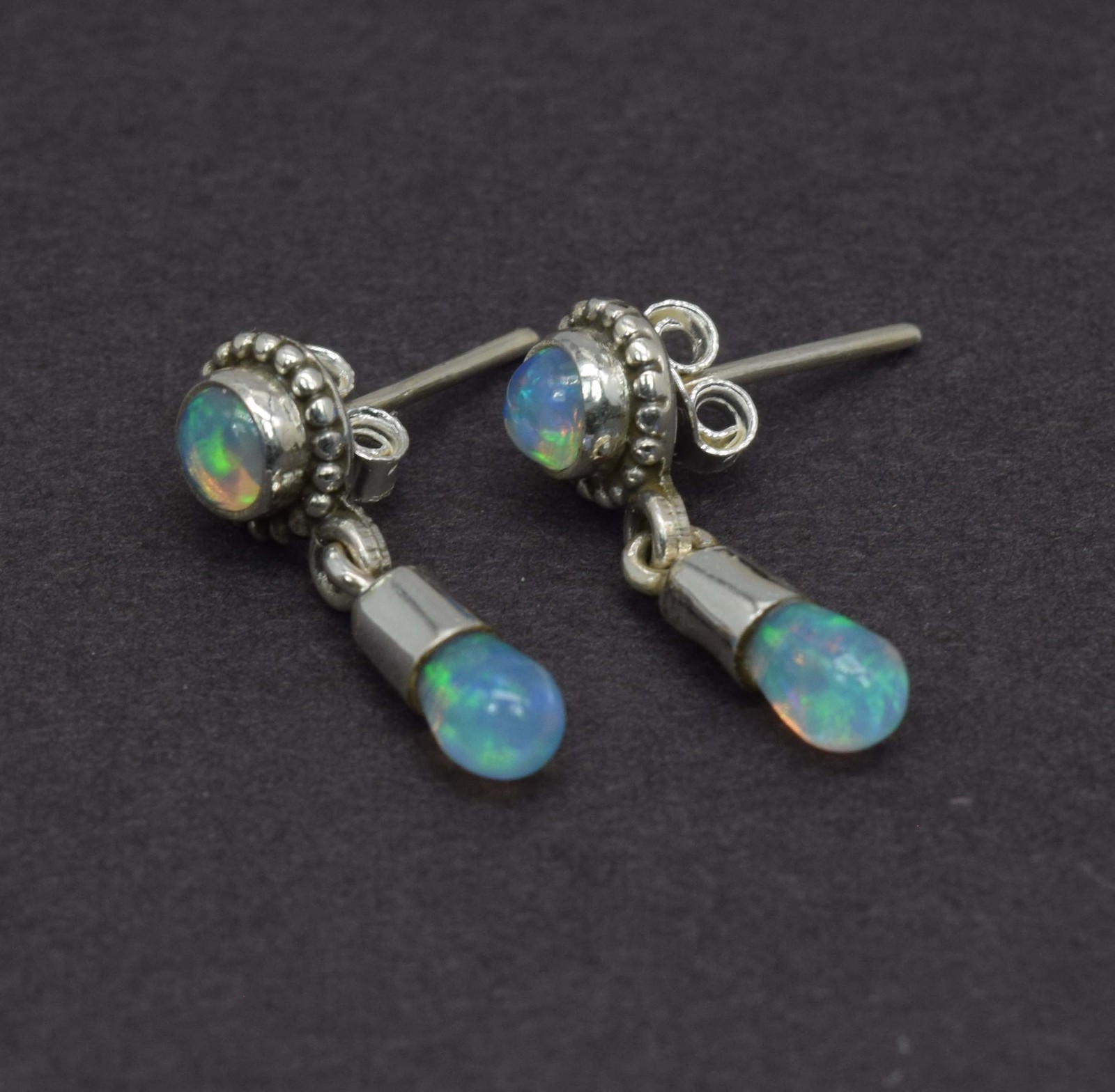 925 Solid Sterling Silver Ethiopian Opal Stud Earring