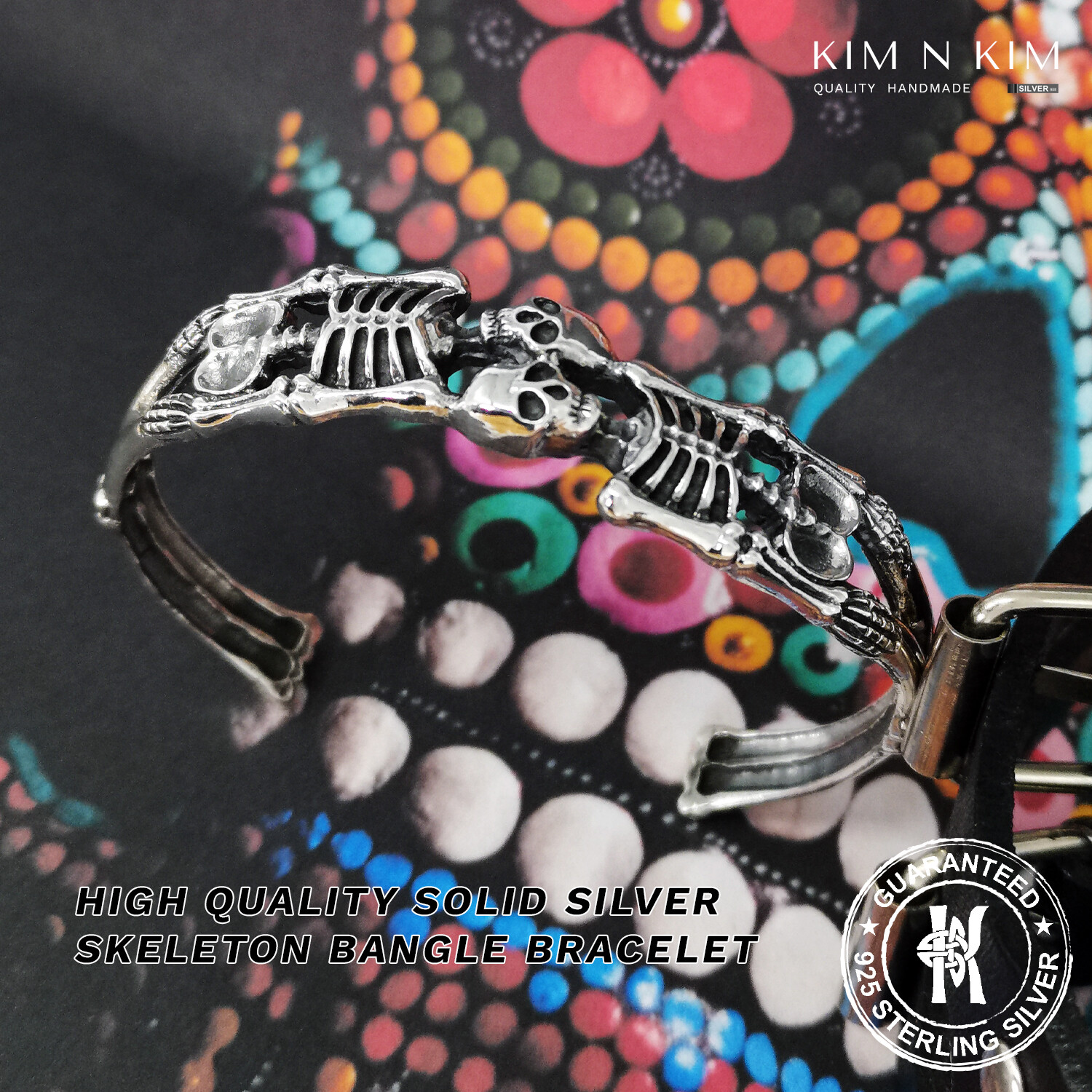 Handcraft Skeleton Bangle ✔️Gothic ✔️Engraving ✔️Solid 925 Silver ✔️Quality