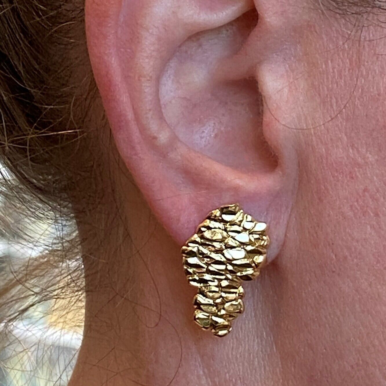 Golden Nugget Unisex Hip Hop Style Surgical Steel Post Stud Earring Earrings