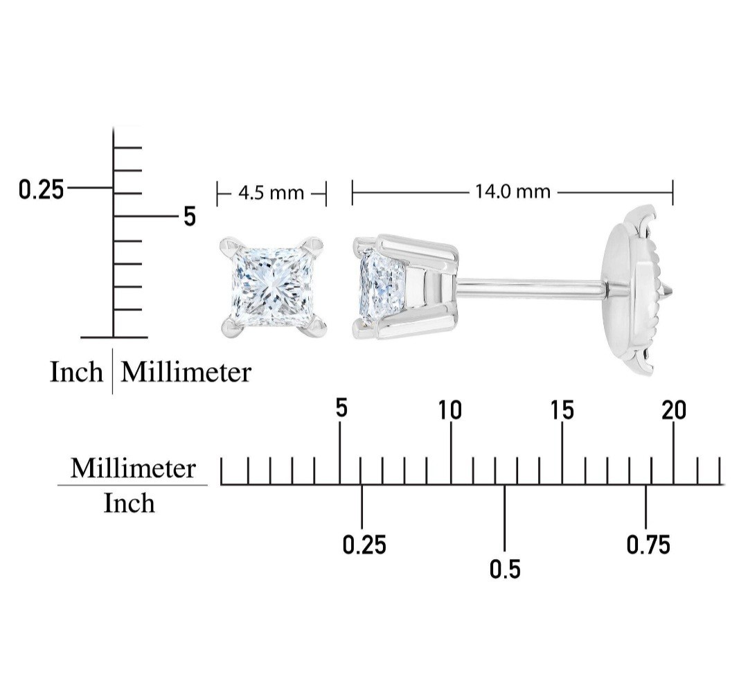 COSTCO (single) Princess Cut 0.25cw Diamond White Gold Stud Earring REPLACEMENT