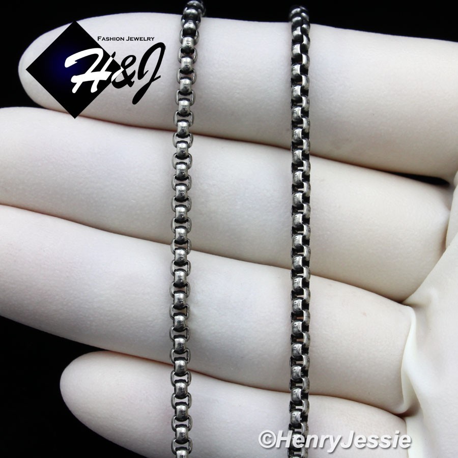 16″-36″BIKER MEN Stainless Steel 3mm Gunmetal Gray Box Link Chain Necklace*N174