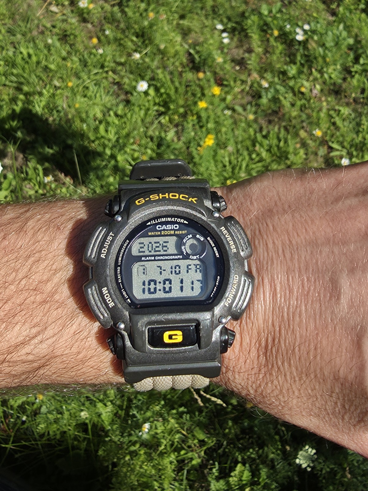 Casio G-Shock DW-9050 Watch Men 44mm Digital Gray Yellow Bezel 2163 New Battery