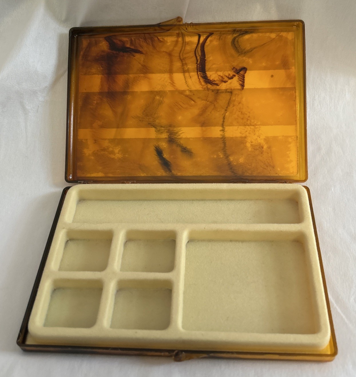 Vintage Faux Tortoise Shell Plastic Slim Travel Compact Jewelry Vanity Case 6”