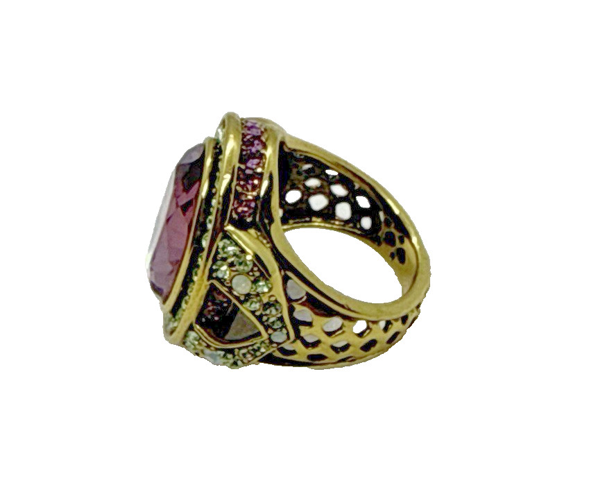 Heidi Daus Shades of Amethyst Purple Oval Crystal Gold Tone Ring Size 7.5