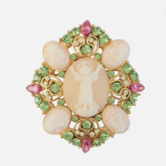 （Set of 3) Oval Pink Green Vintage Style Angel Cameo Brooch Pendant Charm Pin