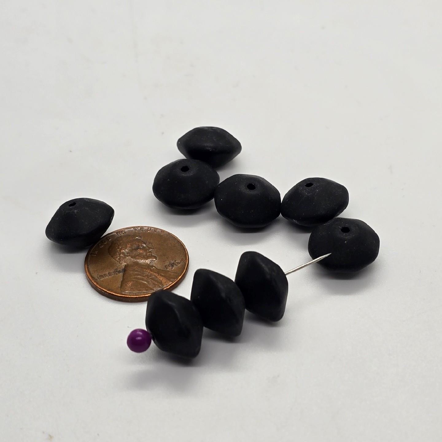 Vintage Matte Black Frosted German Glass Faceted Bicone Beads Brutalist 8pc