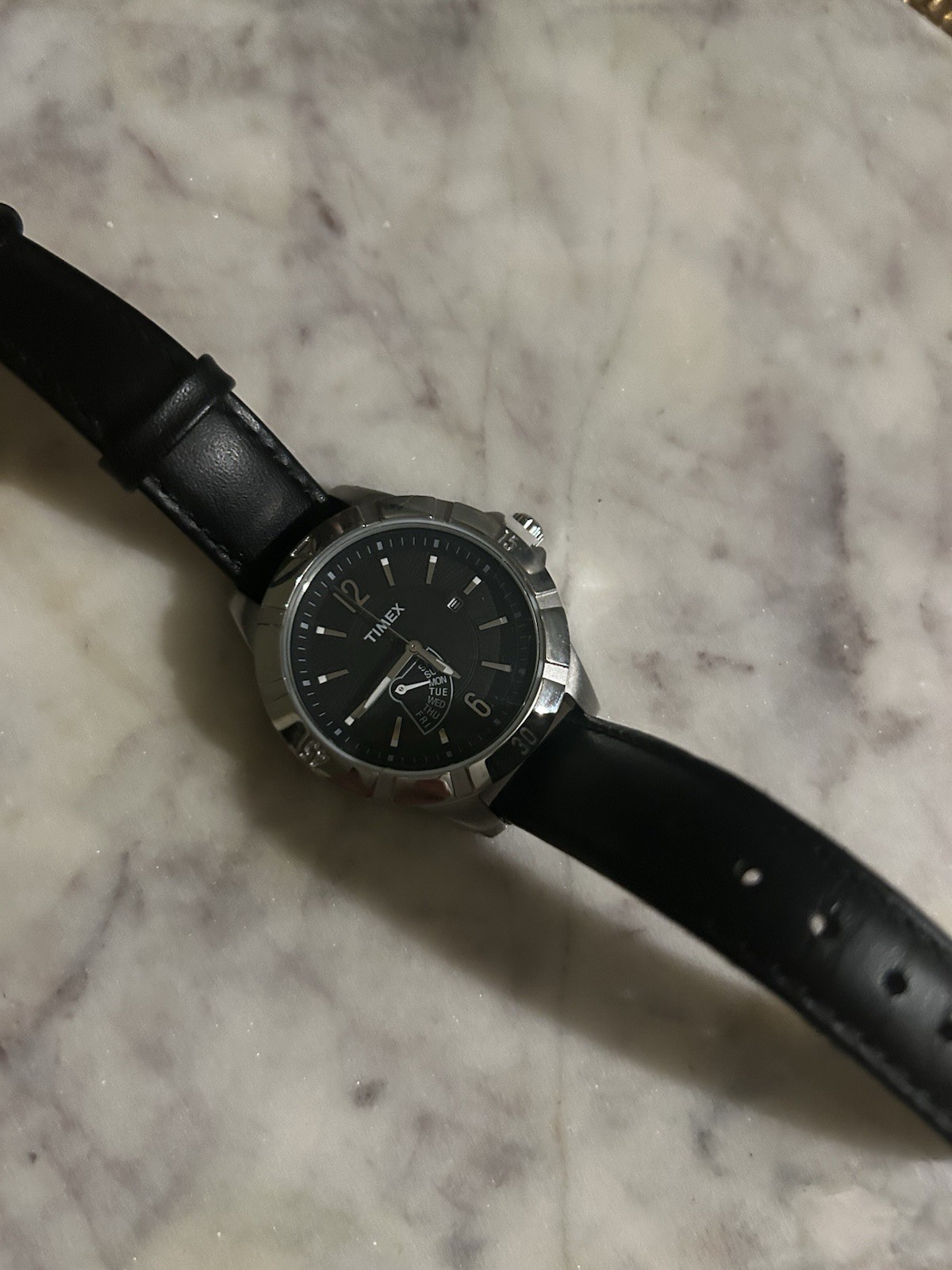 Timex Watch With Black Lather Band