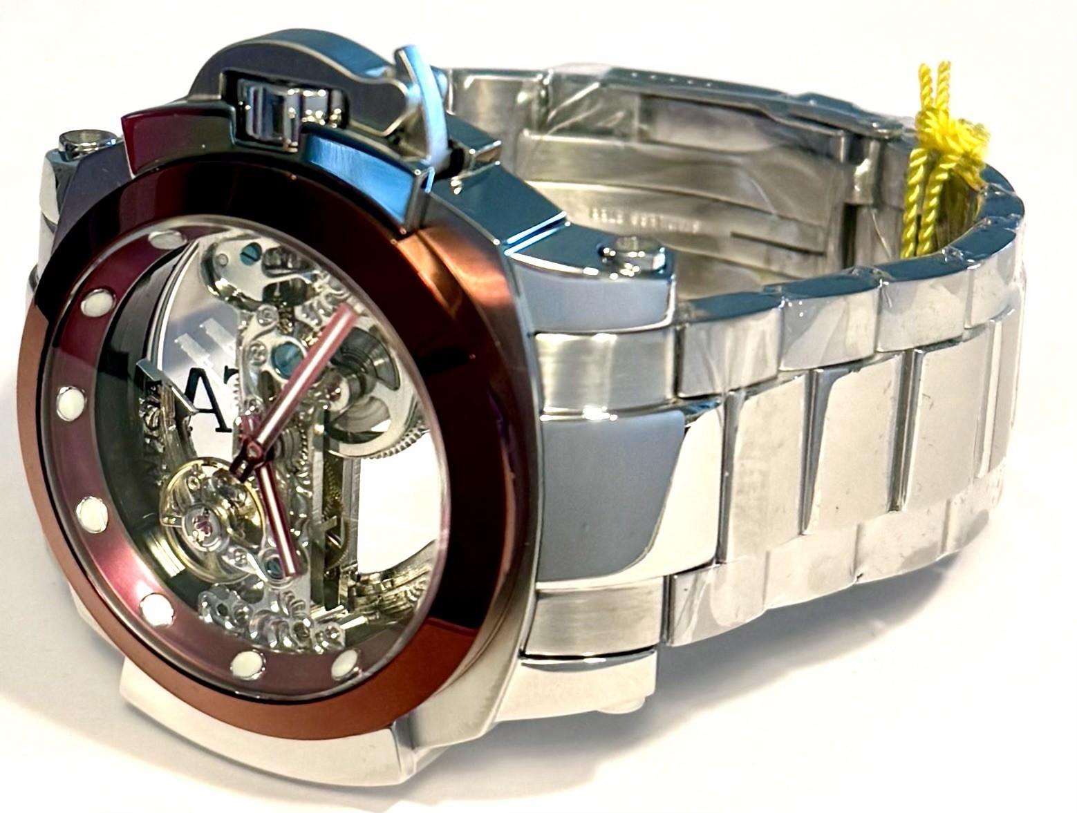 48mm GHOST | Red Bezel | Silvertone Bracelet | MAN of WAR Invicta Mens Watch