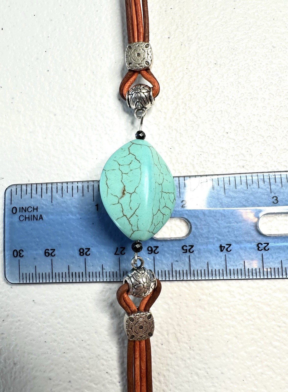 3D Unisex 8.25″, Turquois Simulant with Brown and Orange Leather Bracelet