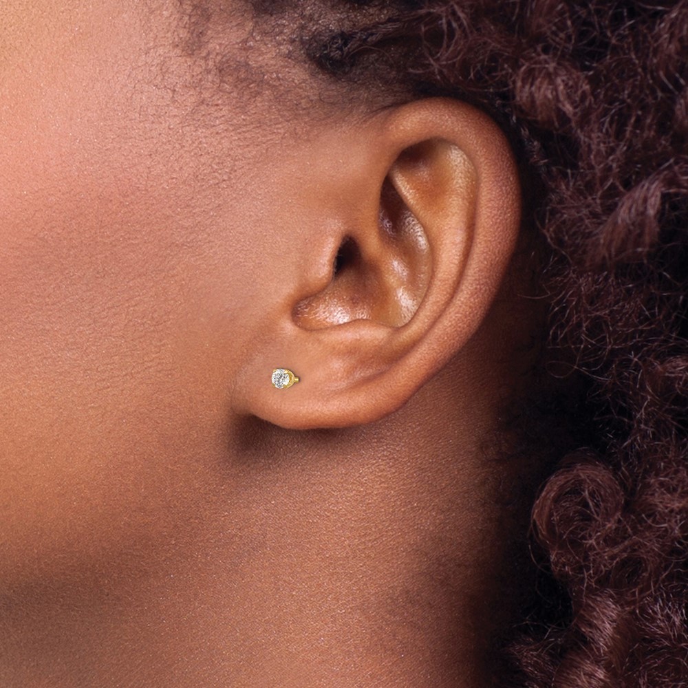 Inverness 14k Yellow Gold 3mm CZ Long Post Piercing Earrings Womens