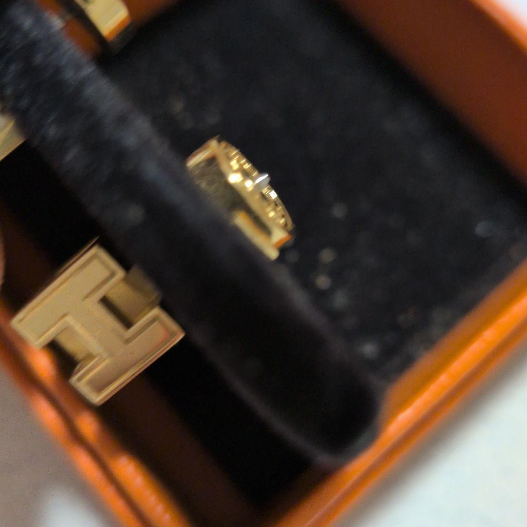 HERMES Cage d’H Cube Earrings Orange Gold Lacquer H Logo Studs Mint w/ Box Auth