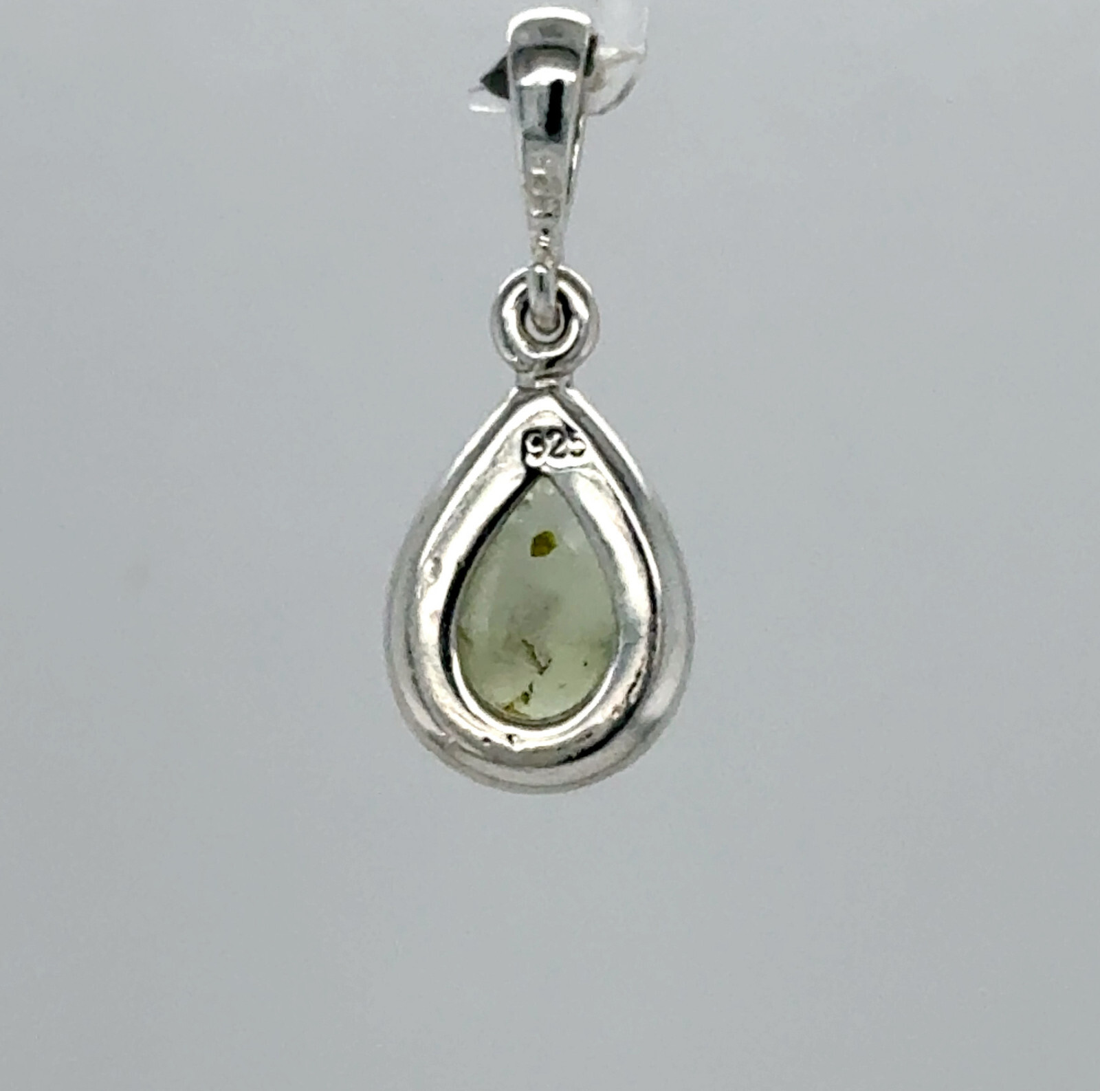 925 Sterling Silver – Green Drop Pear Prehnite Teardrop Celtic Pendant Charm