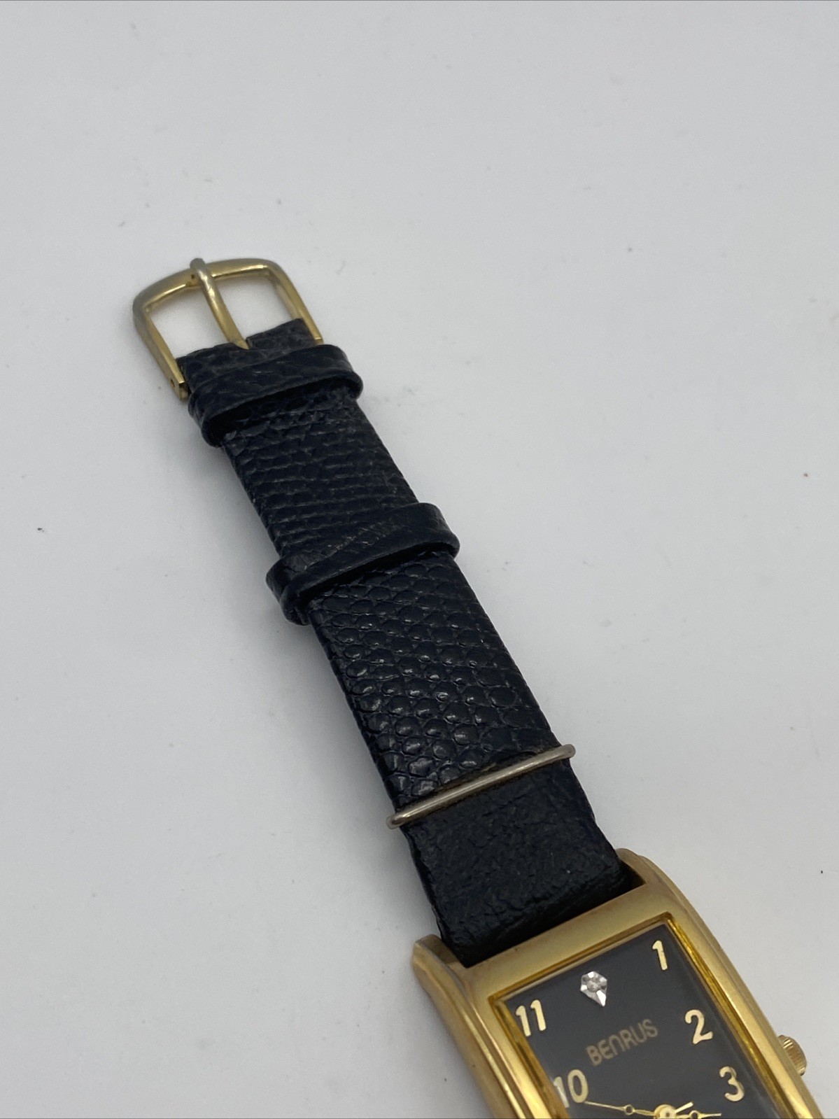 Men’s Black Dial Benrus Quartz Diamond Classic Curved Case Watch New Battery