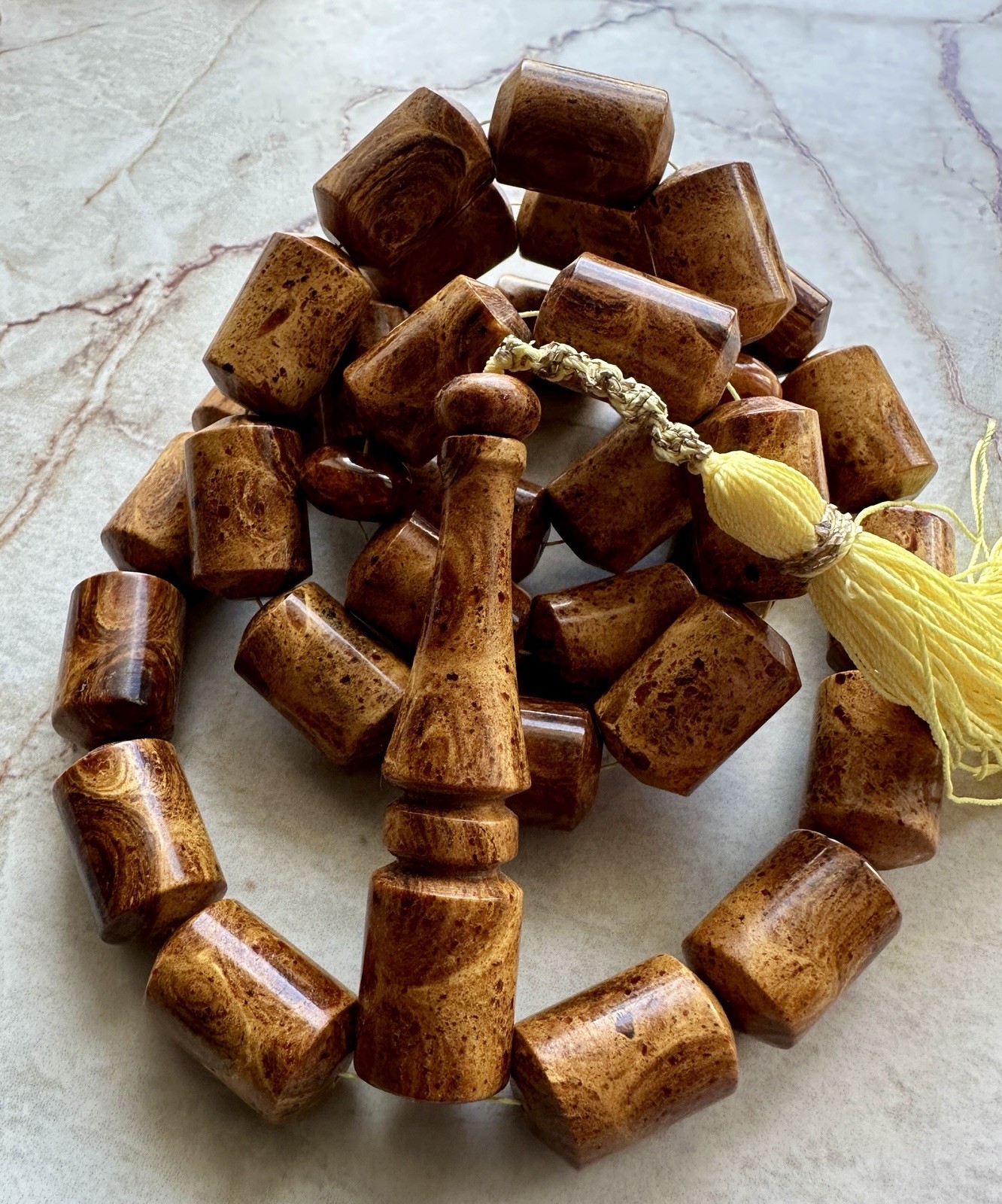 Big Baltic Amber 140g. Islamic Prayer Rosary Barrel 33 Brown Beads Pressed