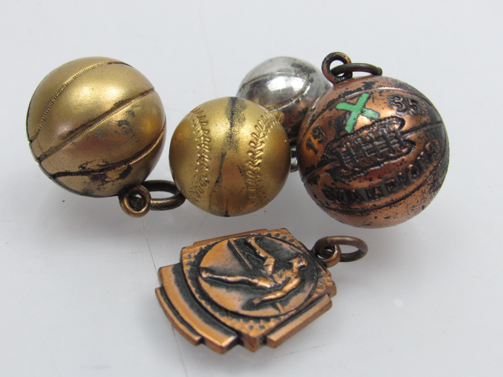 1935 Basketball Champions Charm Pendant Lot X Baseball 1930s Medals Antique Vtg