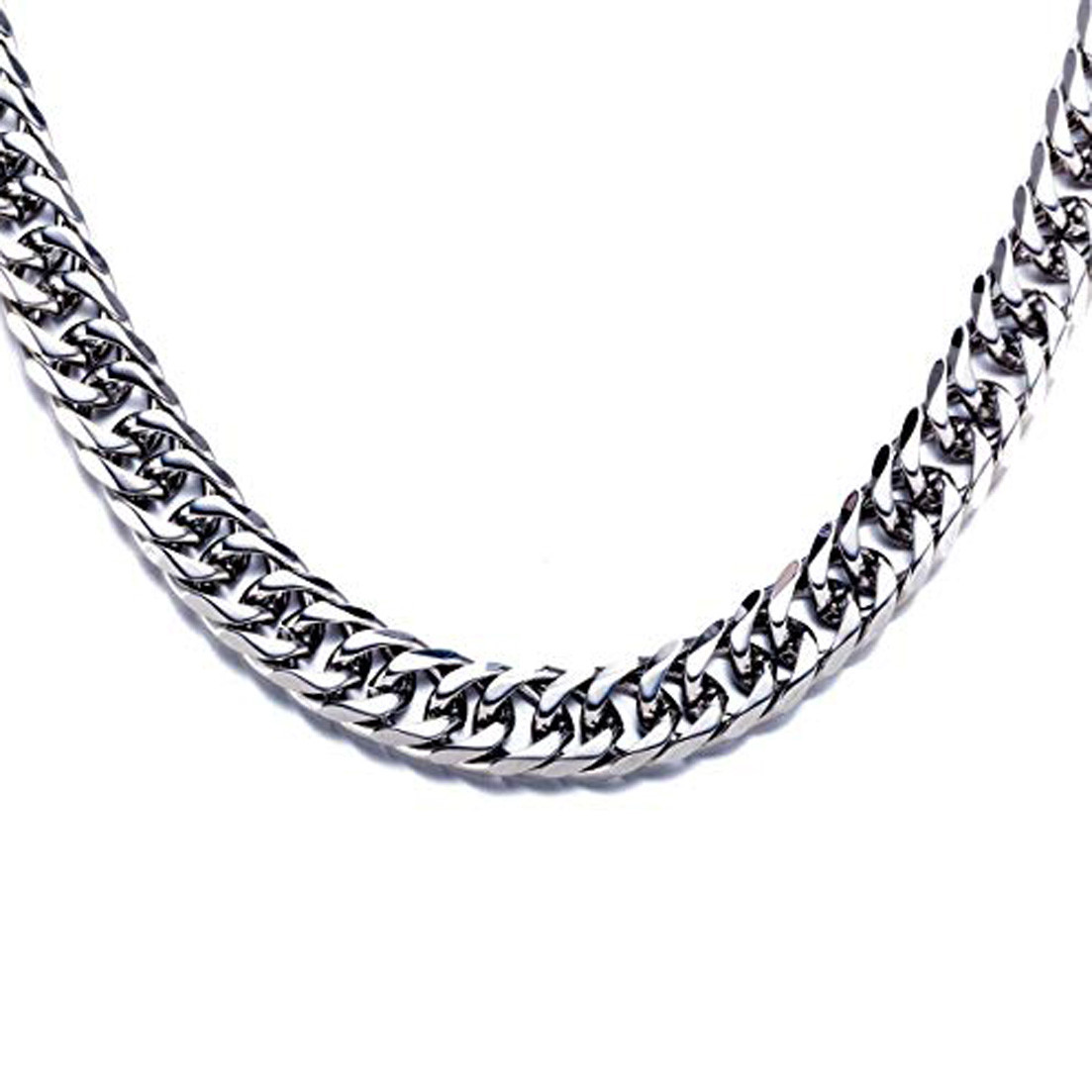 High Polished 7-13MM Silver Stainless Steel Double Curb Chain Necklace for Mens