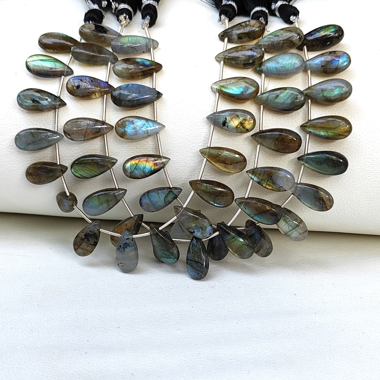 Natural Rainbow Fire Labradorite Gems 15×7 mm Size Smooth Pear Shape Beads 6.5″