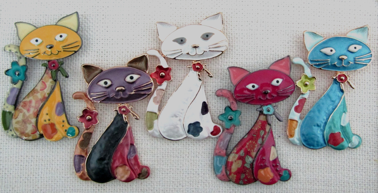 Cat Pin Brooch, Enamel over Metal Mixed Assortment **YOU CHOOSE COLOR**