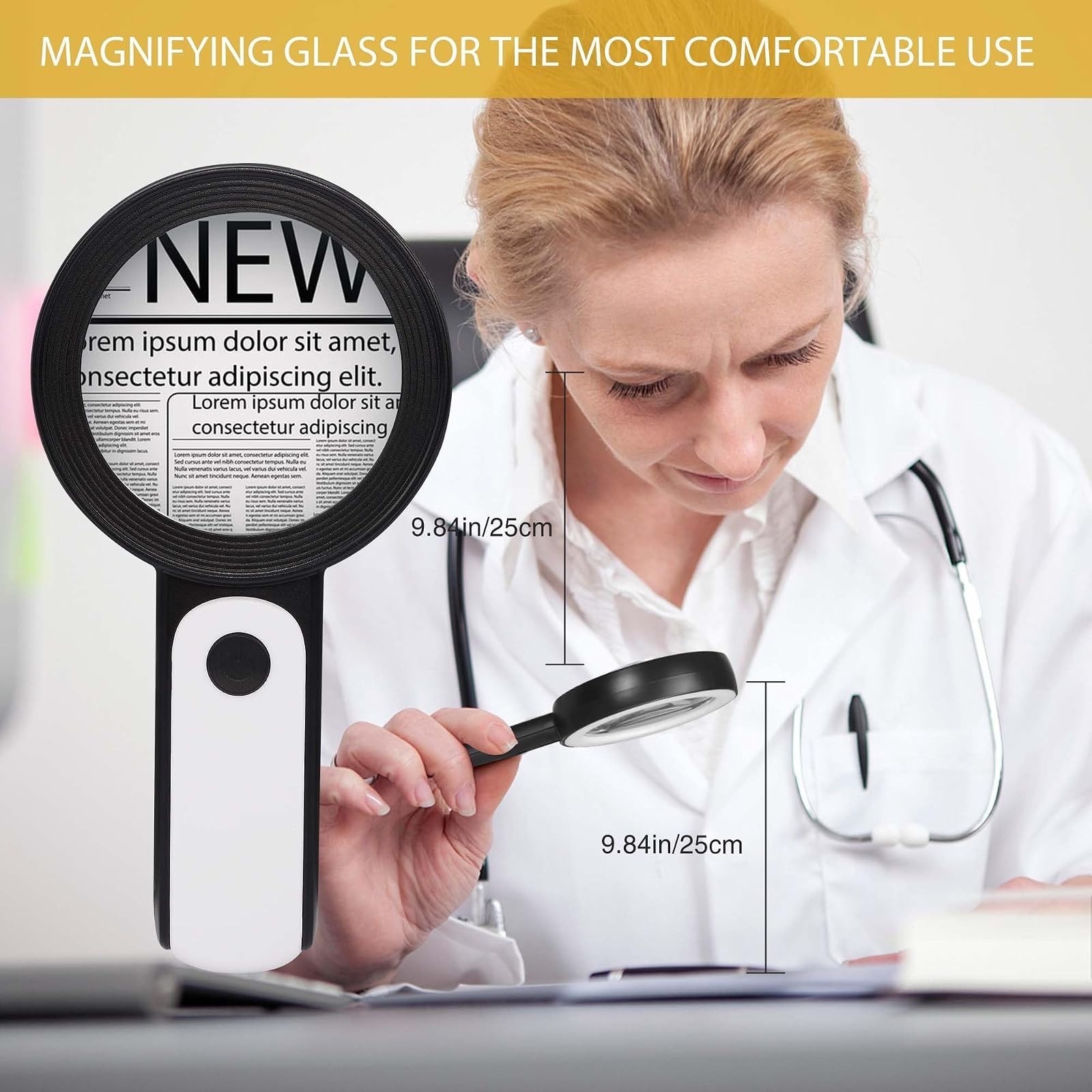 JMH Magnifying Glass with Light, Handheld Large Magnifying Glass 18LED Cold and