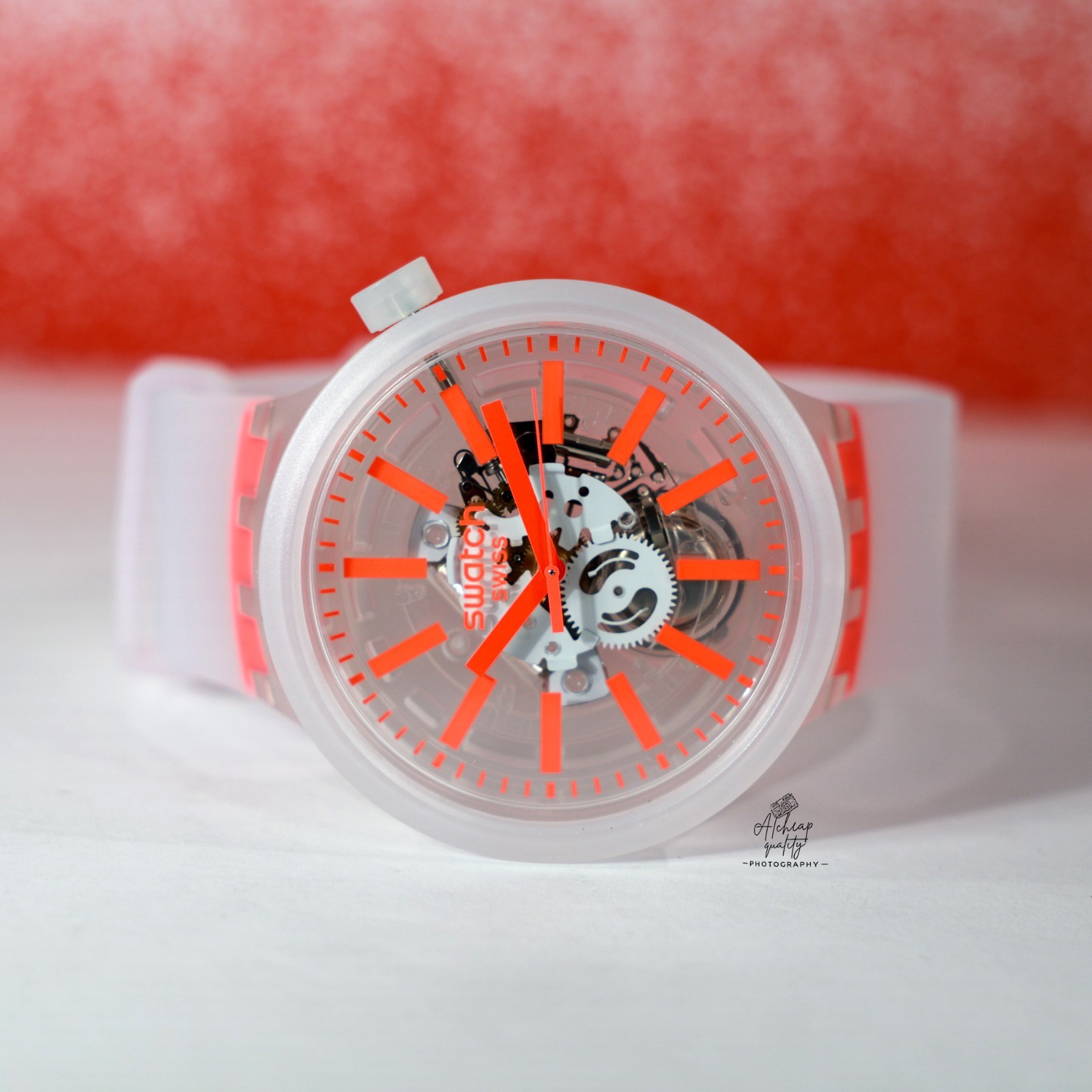 Swatch Swiss Made Big Bold Orangeinjelly 47mm SO27E102 Semi Transparent Orange