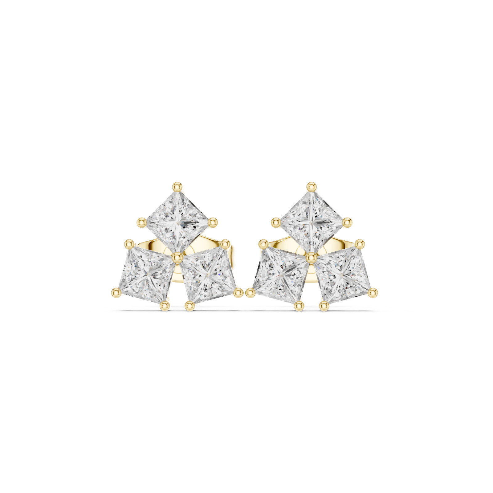 Princess Cut Natural VVS1 D Diamond Flora Cosmos Studs Earrings 14k Gold Over