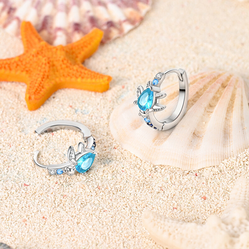 MULA Turtle Roaming Hoop Earrings Blue CZ For Women Jewelry 925 Sterling Silver