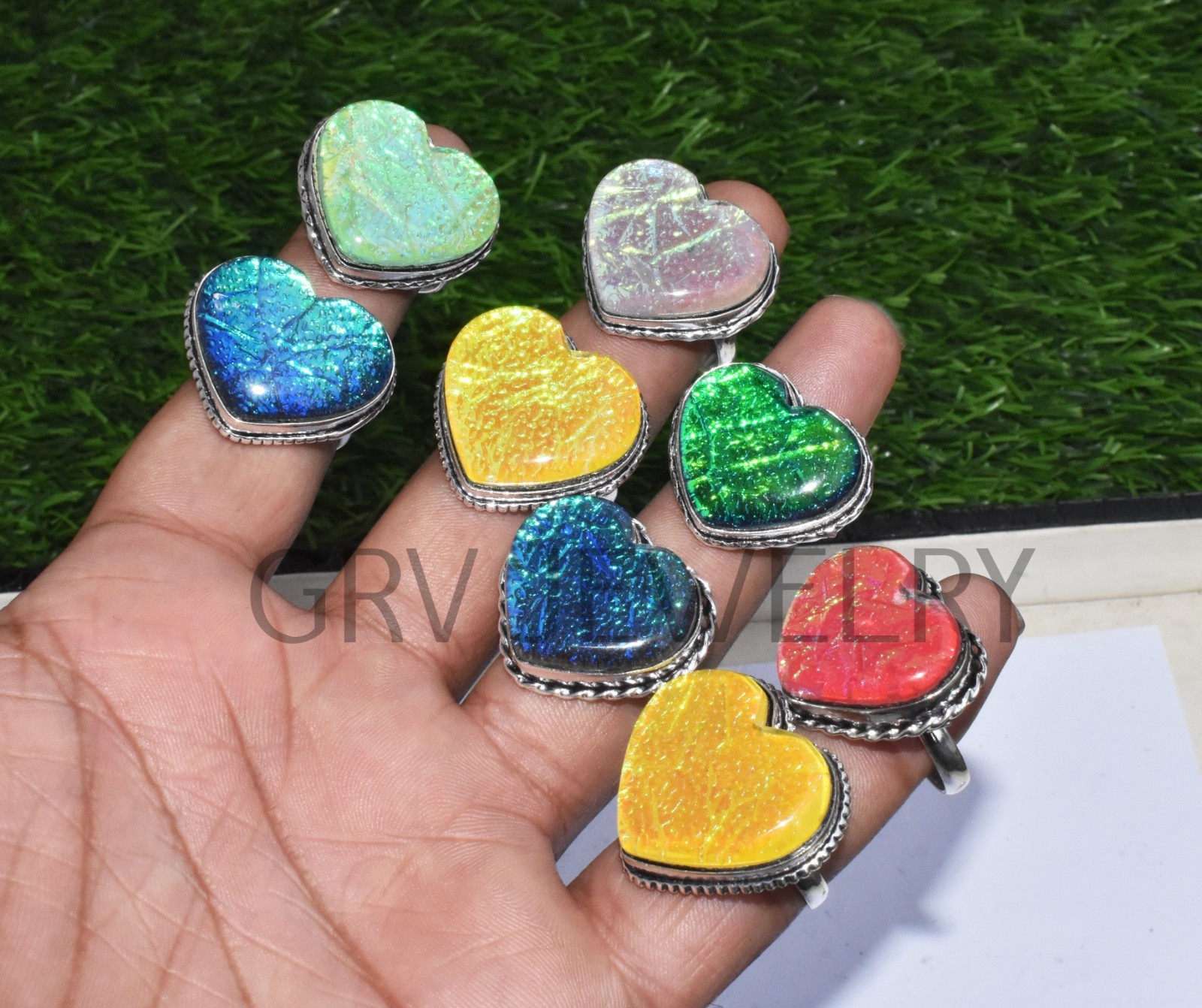 1-500 Pcs Australian Triplet Opal In Heart Rings Lot Bulk: Silver Plated Whr-71