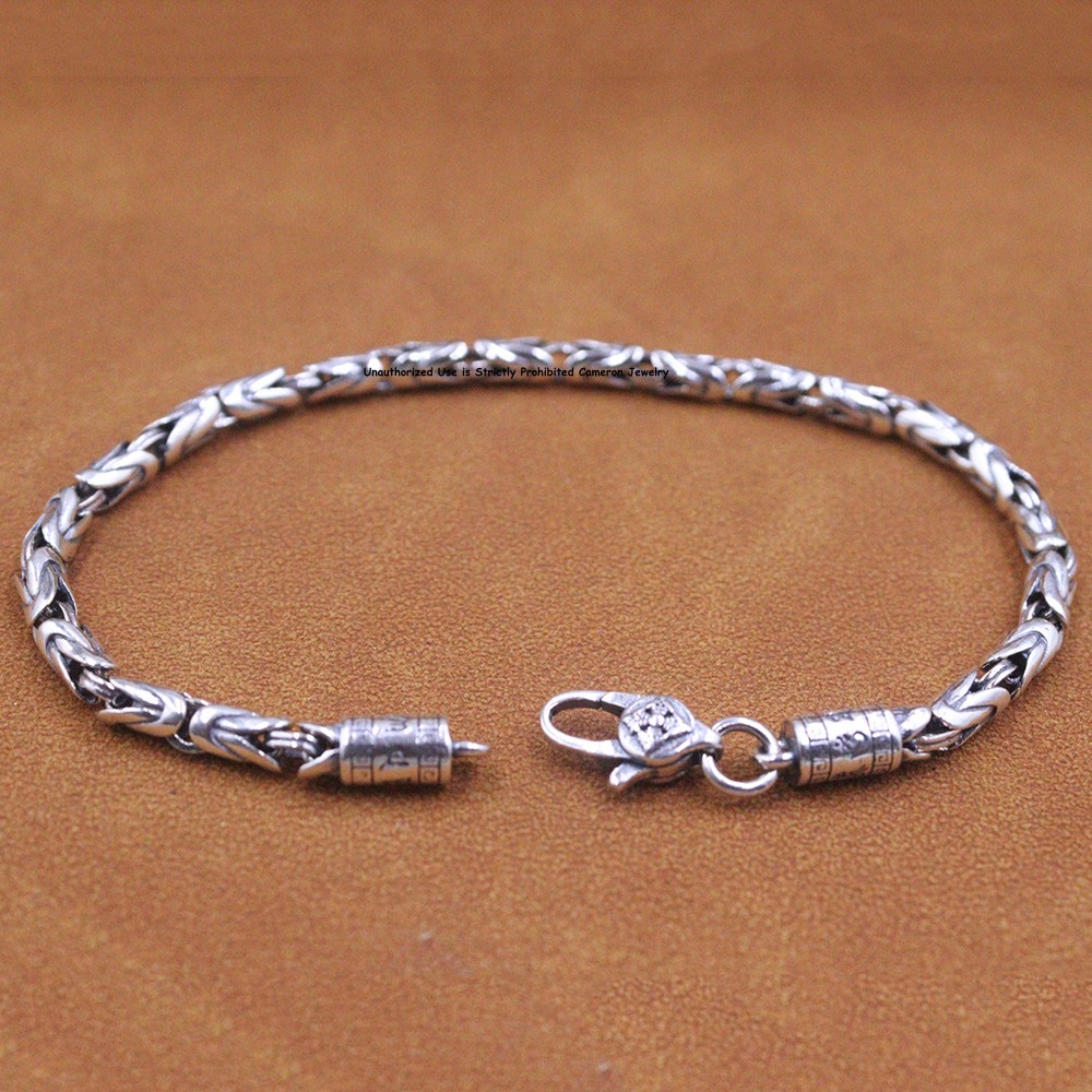 Pure S925 Sterling Silver Bracelet Men 4mm Byzantine Link Chain 16-17g 8.26inch