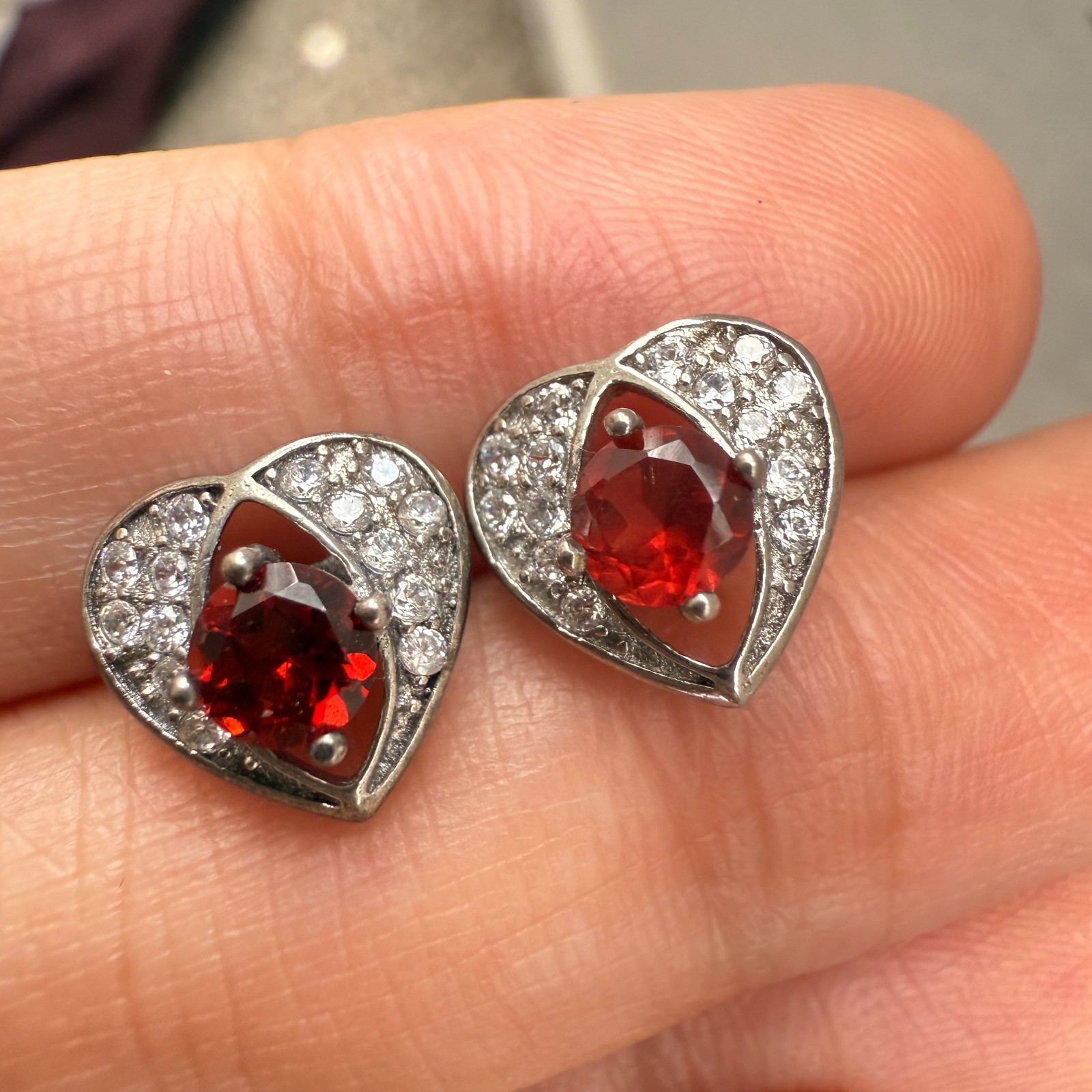 925 Sterling Silver Earrings 4mm Natural Rhodolite Garnet Gemstone Zircon Heart