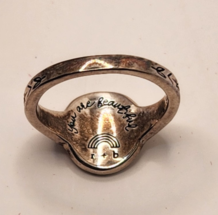 Beautiful Sterling Silver Rain + Bow “M” Initial Ring – Size 5