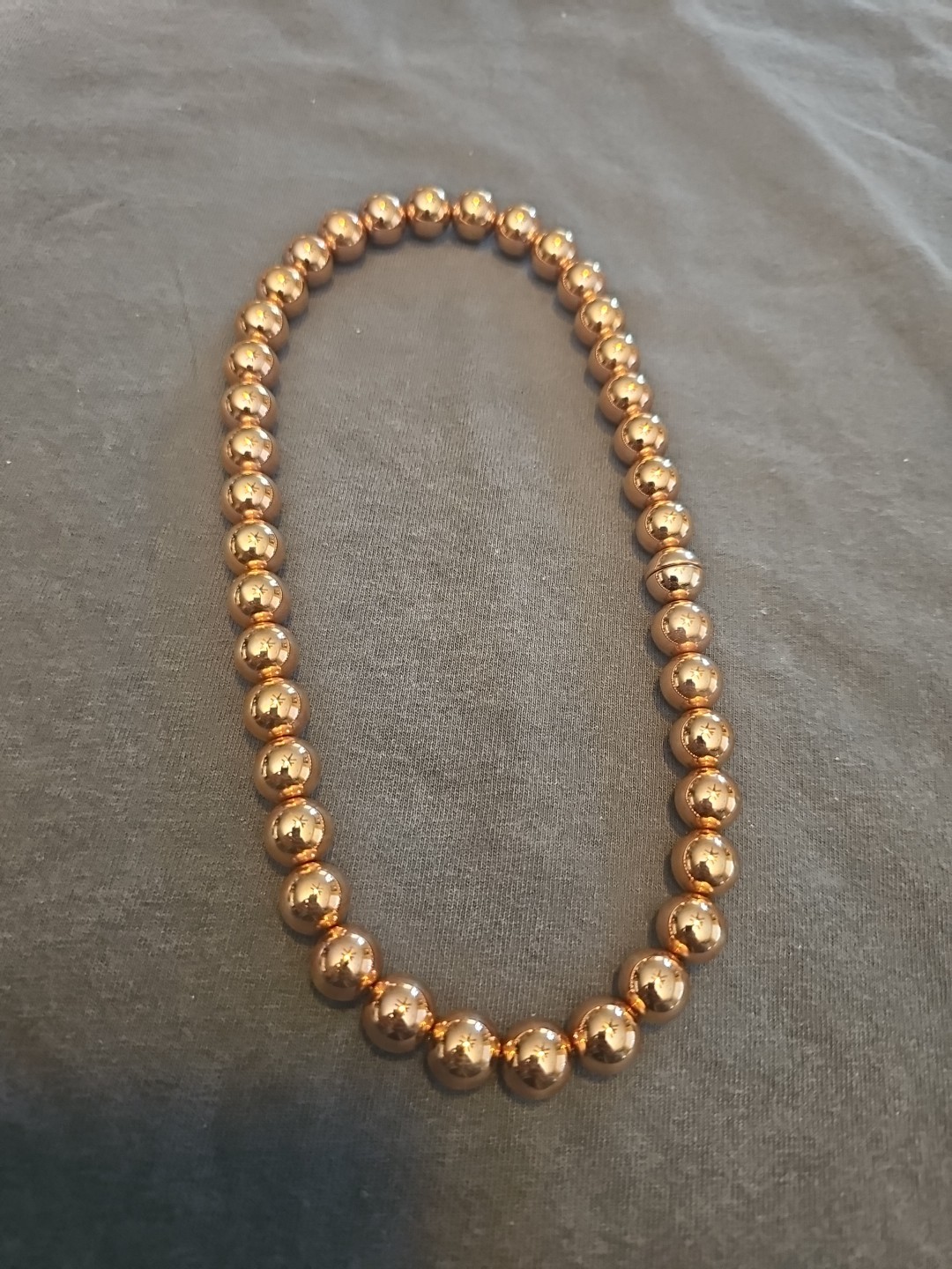 MILOR 14K Yellow Gold Resin Core 12 mm Bead Necklace Magnetic Clasp 18″
