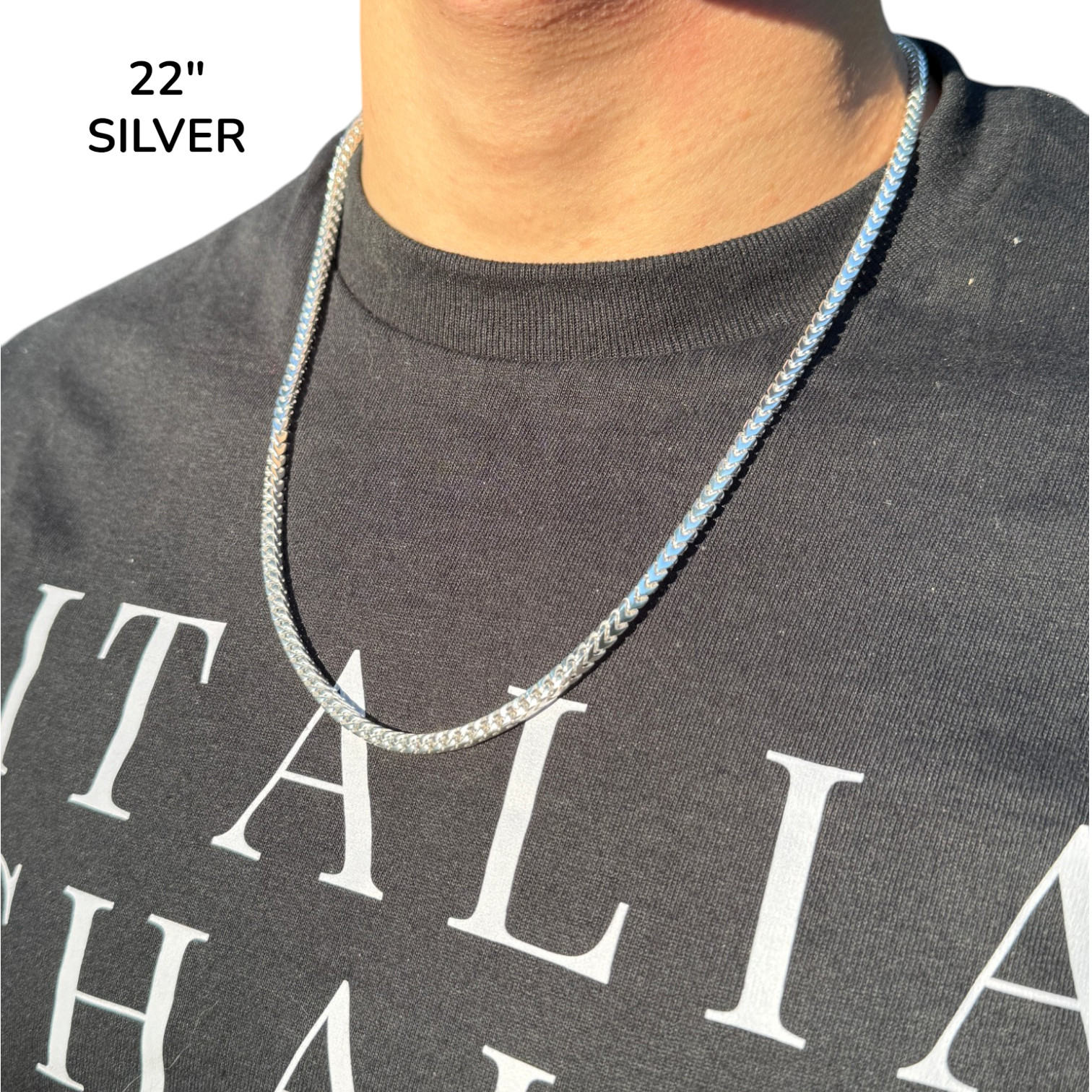 4mm Box Franco Chain Necklace – Solid 925 Sterling Silver Or Oxidized Rhodium