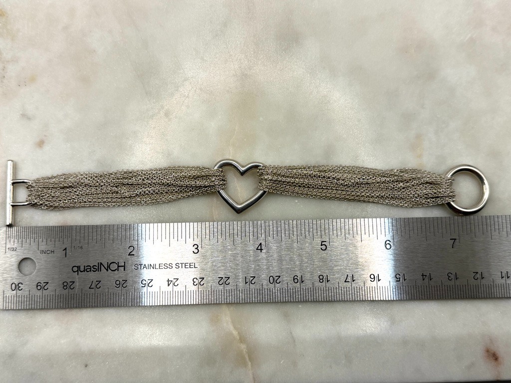 Tiffany & Co. 925 Hallmarked Multi Strand Heart Toggle Closure Bracelet