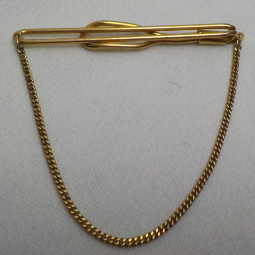 VINTAGE SWANK 1OK RGP TIE BAR WITH CHAIN