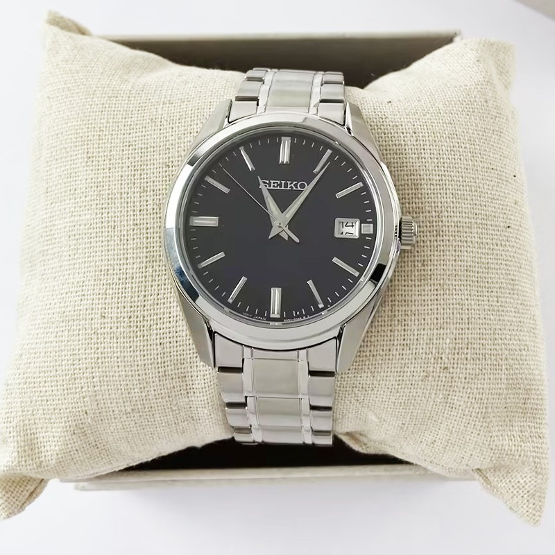 Seiko Essentials Men’s Stainless Steel Black Dial SUR311 Quartz Watch 40.2mm New