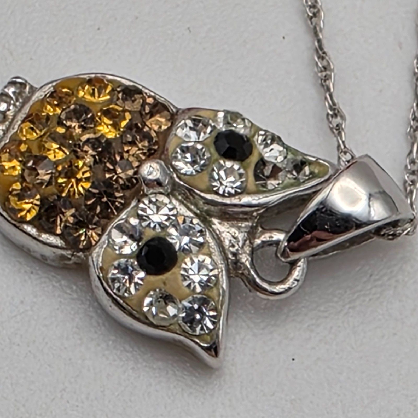 Sterling Silver Midas Turkey 925 Multicolor Crystal Owl Necklace 18″ Vintage