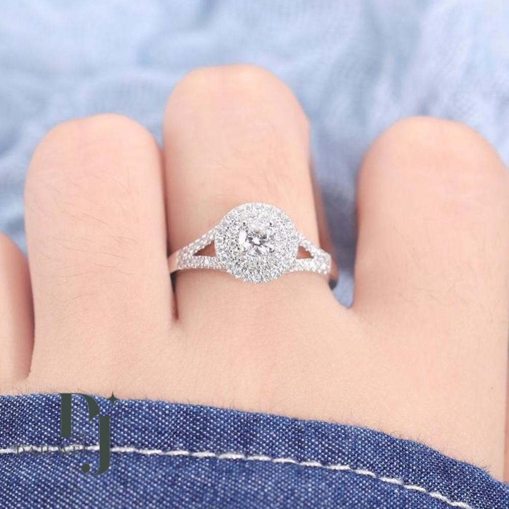 Moissanite Double Halo Engagement Ring 2.65 Carat Round Cut Solid 14K White Gold