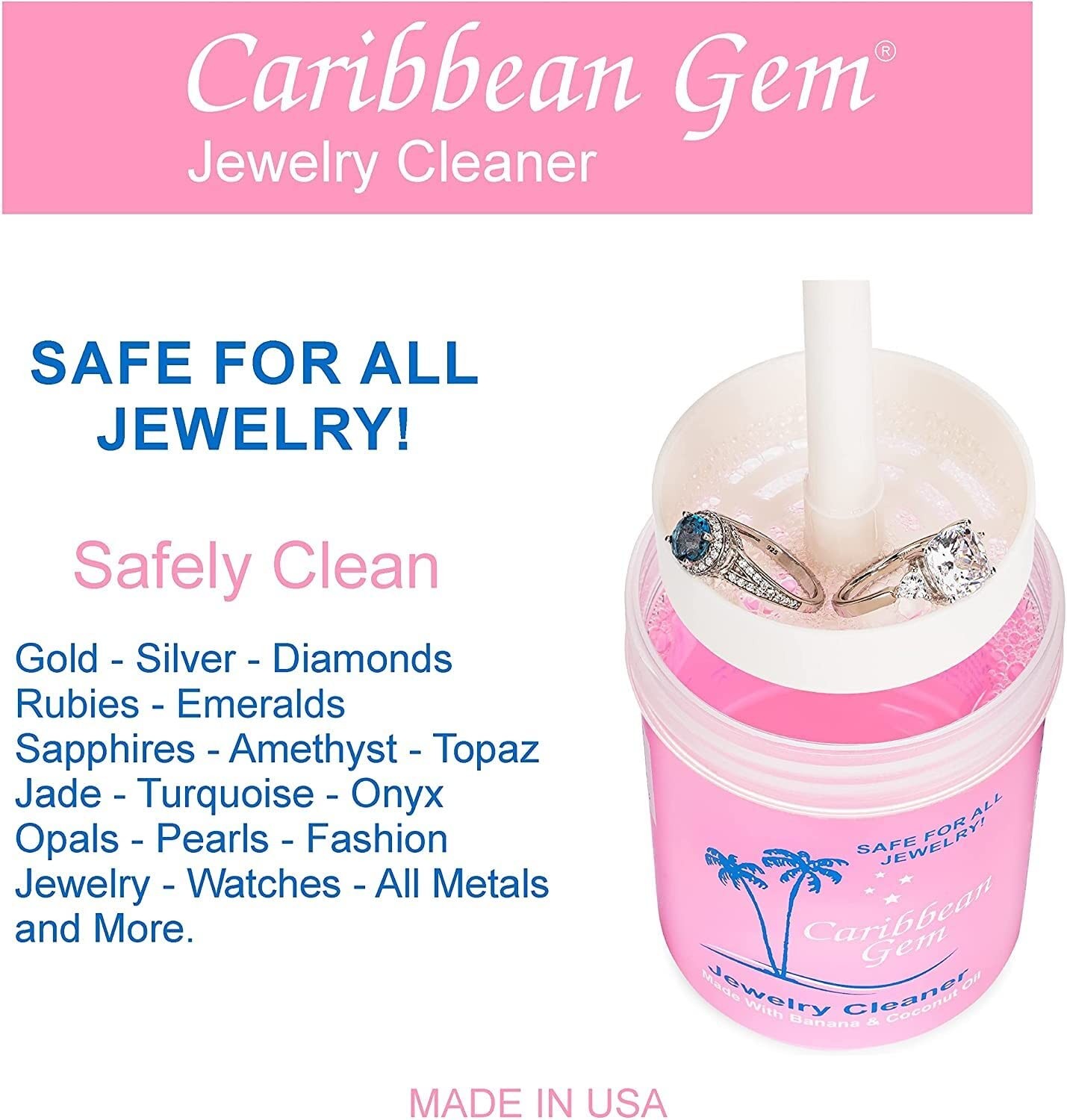 Gem Jewelry Cleaner 16oz & 8oz, Basket, Brush, Polishing Cream & Polishing Cloth