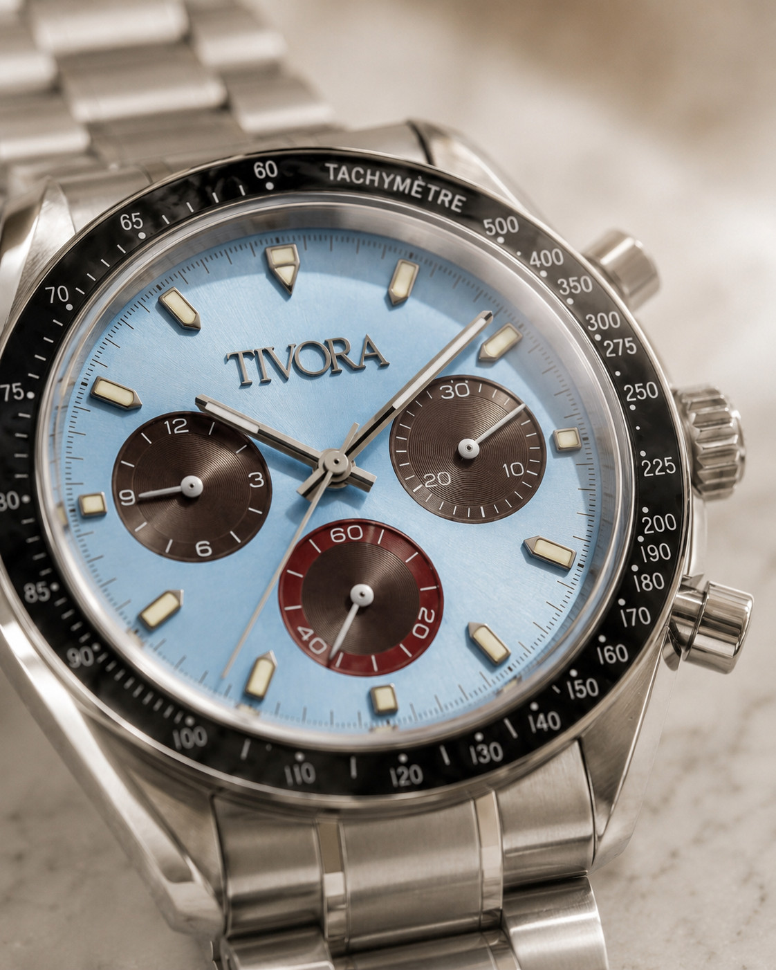 TÍVORÁ Veyron Argent Steel Red Eye Ice Dial – Custom Branded Automatic Chronogra