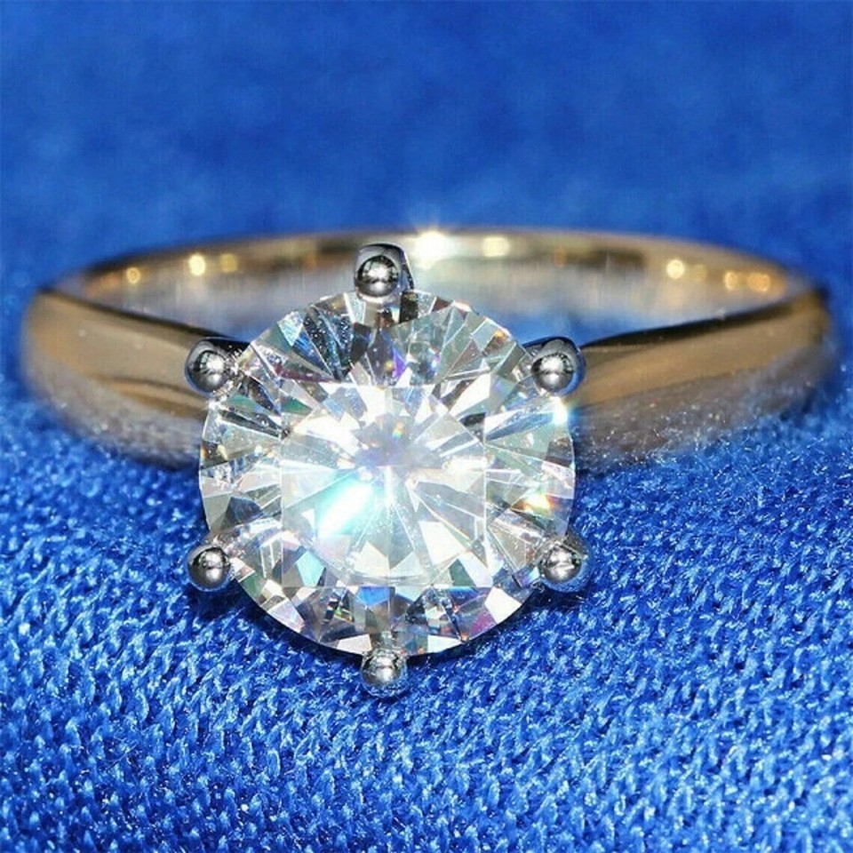 2 Ct Diamond Round Solitaire Engagement Wedding Ring 14K Yellow Gold Over Size 7