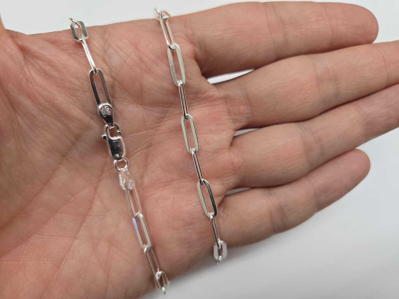 925 Sterling Silver Flat Paperclip Necklace Bracelet 4mm, 7″ to 30″ Long