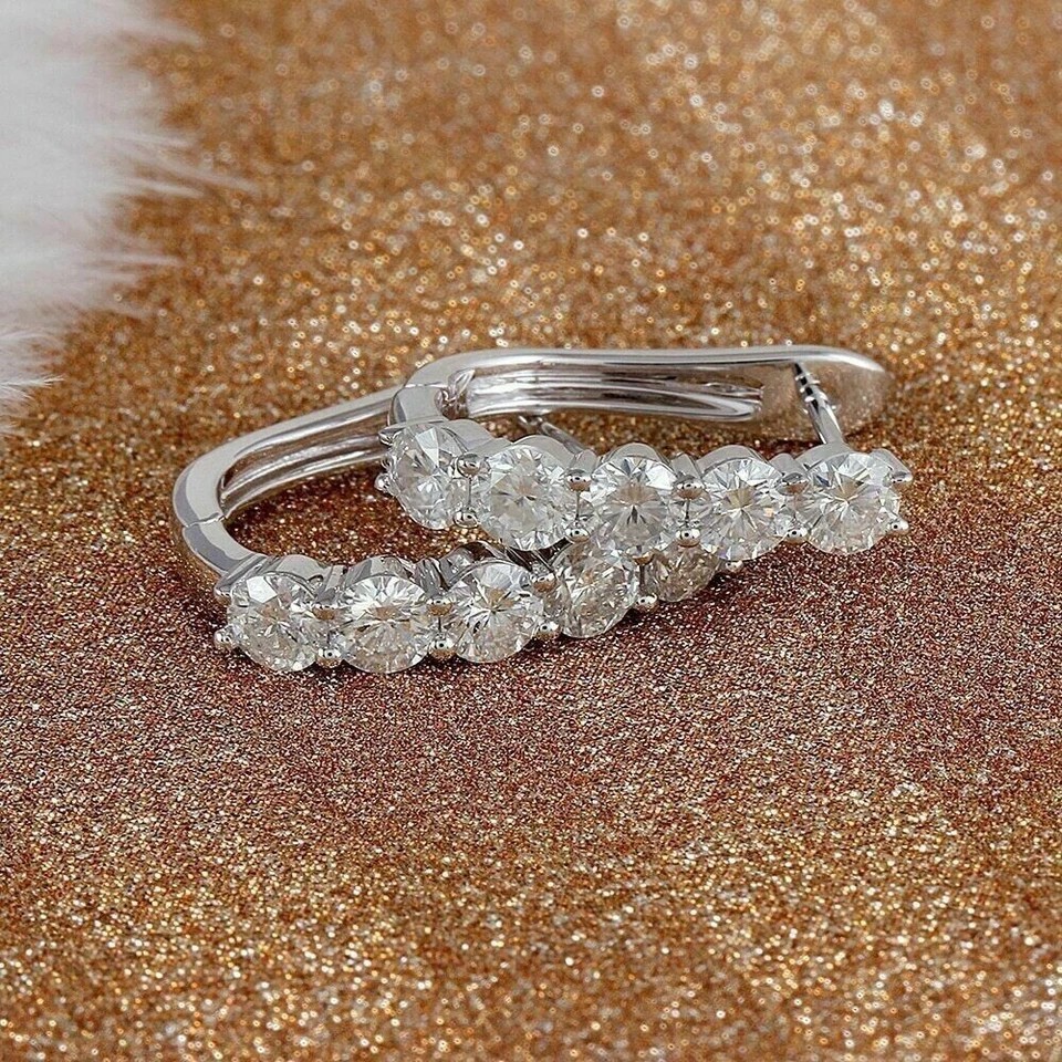 Gorgeous 2.30Ct Round Cut Simulated Diamond Hoop Earring 14K White Gold Plated